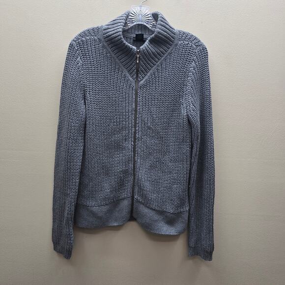 Ann Taylor Chunky Knit Full Zip Cardigan Sweater Mock Neck Gray Size Medium - Picture 1 of 5